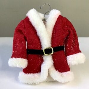 Santa Coat On Hanger Christmas Ornament Glitter Red Jacket Faux Fur Black Belt